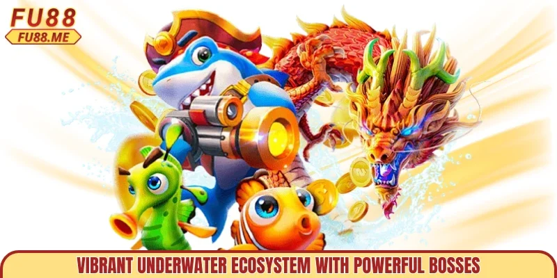 Vibrant underwater ecosystem with powerful bosses
